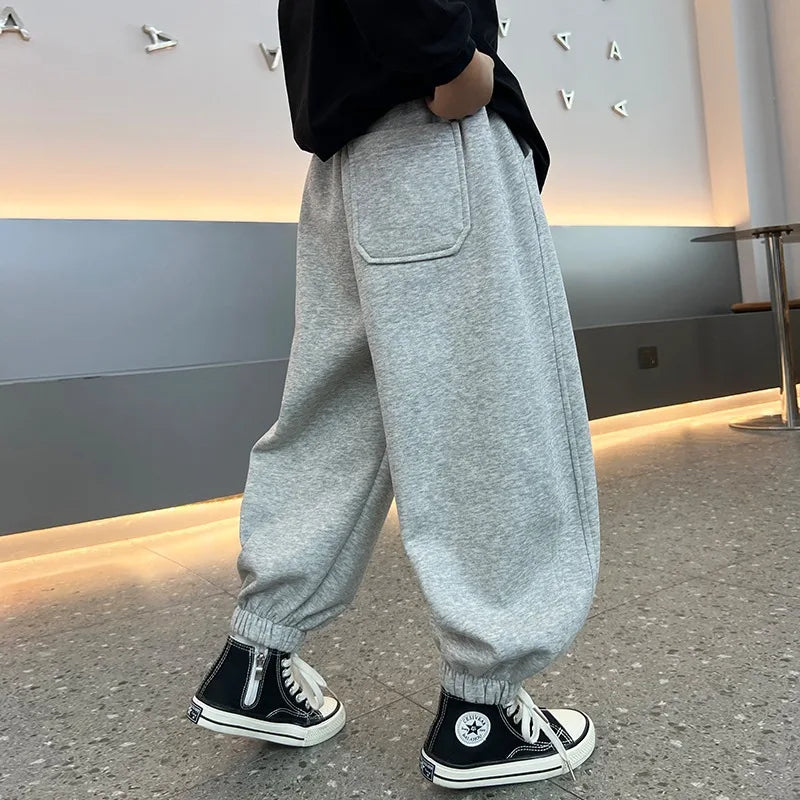 Fashion New Kids Solid Color Sweatpants Boys Casual Joggers Trousers 110-170 Autumn Kids High Quality Cotton Loose Soft Pants