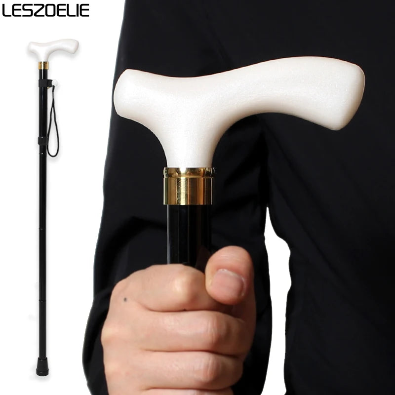 85cm to 95cm Two styles Adjustable Folding Walking Stick Men And Women White Resin Handle Black Aluminum Alloy Elegant Canes