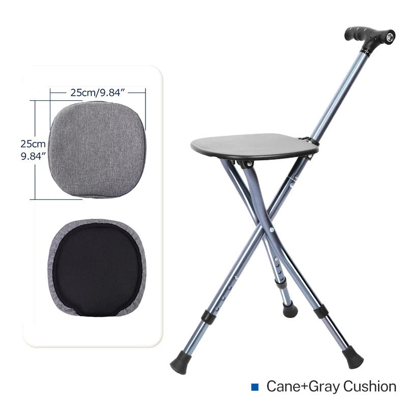 Lefeke Folding Canes with Seat Walking Stick Height Adjustment Cane Seat Foldable Anti-Slip Lightweight Walking Stick for Senior