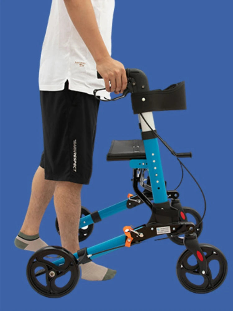 Elderly Walking Cart Disabled Bone Folding Walker Outdoor Aluminum Alloy Push Cart Multi-functional Four-wheeled Shopping Cart