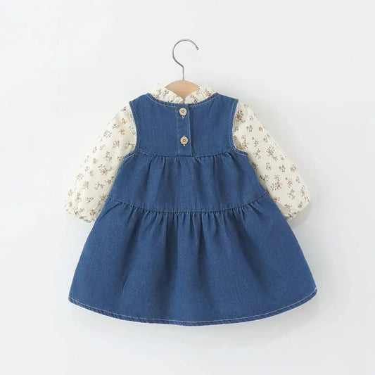Autumn Baby Clothes Outfits Toddler Girls Clothes Casual Flower T-Shirt+ Denim Dress Suits for Girls Clothing 1st Birthday Sets