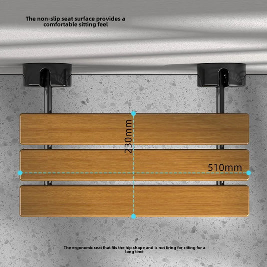 Teak Wood Foldable Shower Seat Bench Stainless Steel Frame Clear Coated Protection Medical Wall Mounted Chairs 400 Lb Capacity