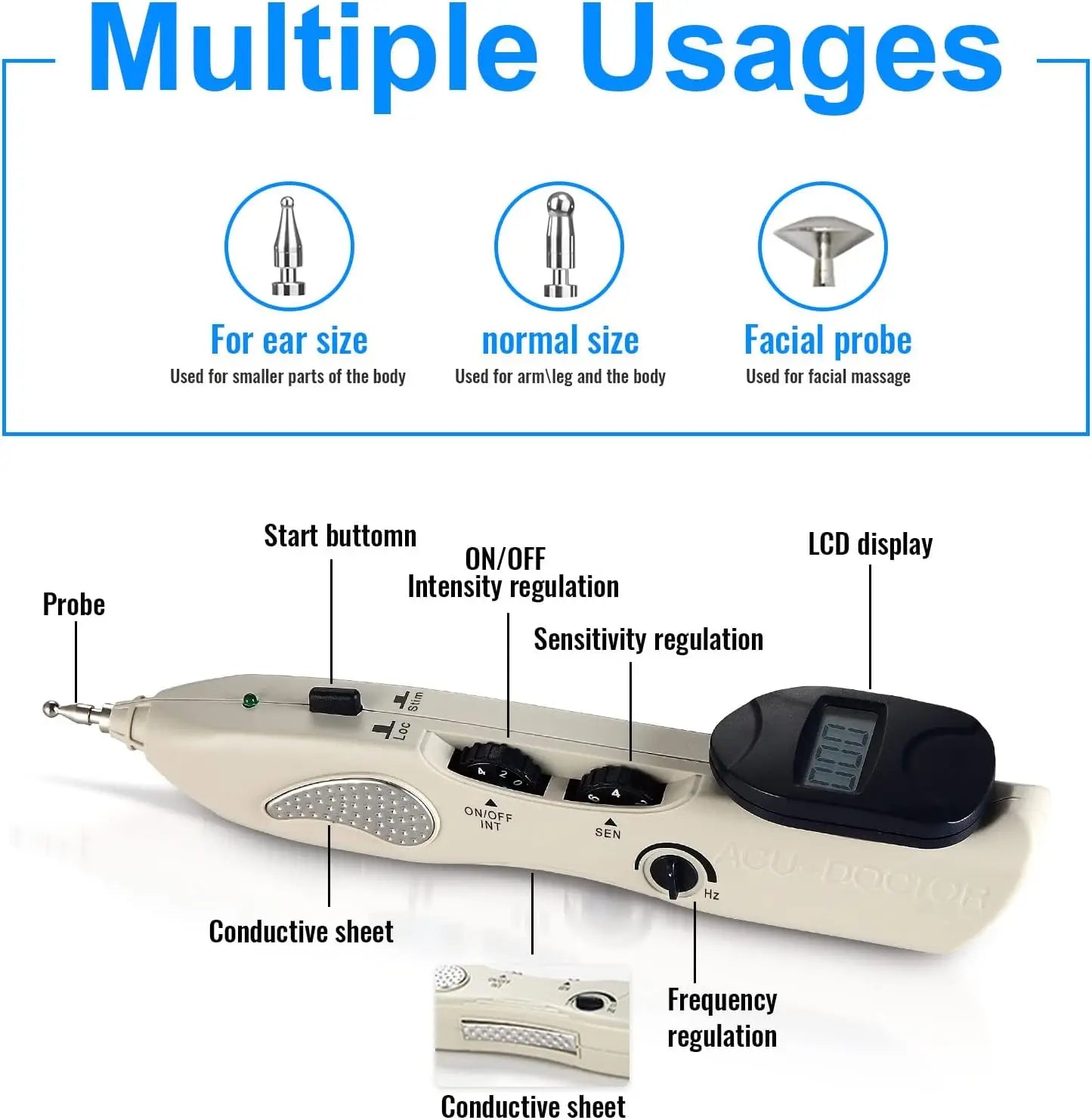 Electronic Acupuncture Pen Meridian Pen Find Acupoints Automatically with 3 Massage Heads Rechargeable