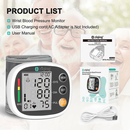 Rechargeable Portable Sphygmomanometer Medical Digital Wrist Blood Pressure Monitor Pulse Heart Rate Monitor Tonometer тонометр