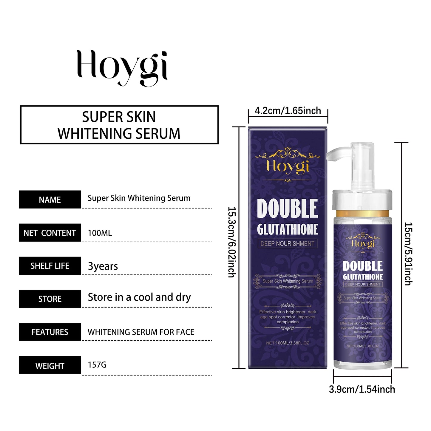 Hoygi 100ml Double Glutathione Serum For Skin Whitening Moisturizing Repair Dullness Remove Dark Spots Brighten Skin Care Serum