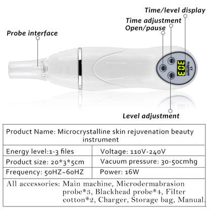 Handheld Diamond Microdermabrasion 3 Levels Machine Blackhead Acne Removal Facial Skin Care Peeling Cleaning Wrinkle Care Tool