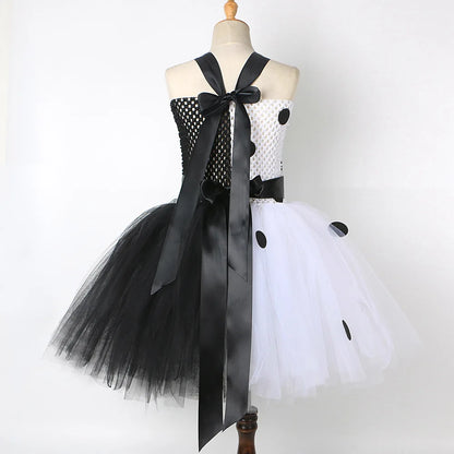 Halloween Costume Kids Black White Dalmatians Party Dress Clown Birthday Prom Dress Up Puffy Dress For Girls Clothes With Belt