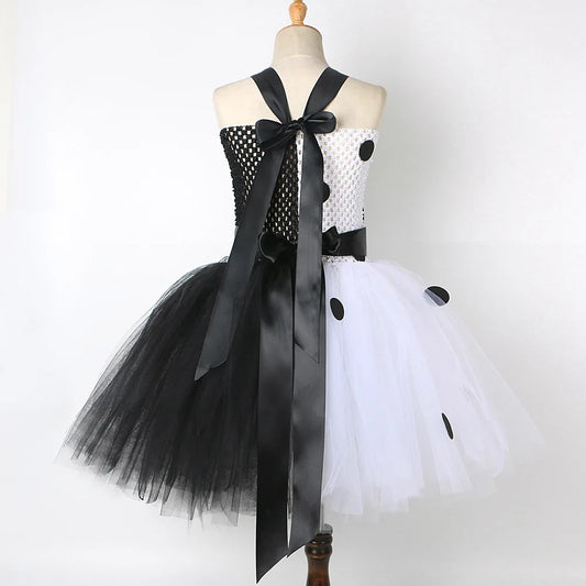 Halloween Costume Kids Black White Dalmatians Party Dress Clown Birthday Prom Dress Up Puffy Dress For Girls Clothes With Belt