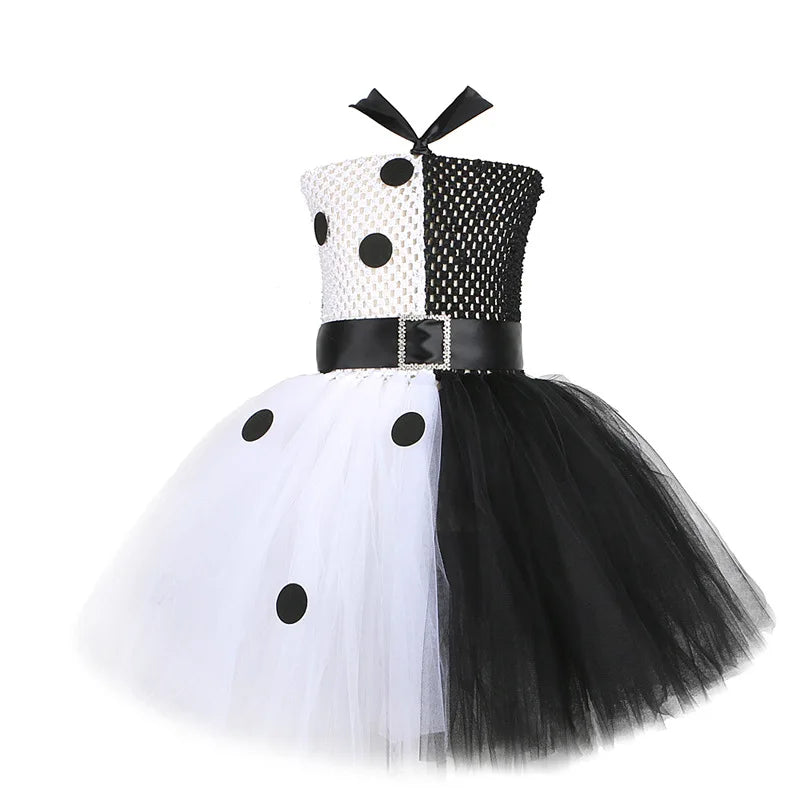 Halloween Costume Kids Black White Dalmatians Party Dress Clown Birthday Prom Dress Up Puffy Dress For Girls Clothes With Belt