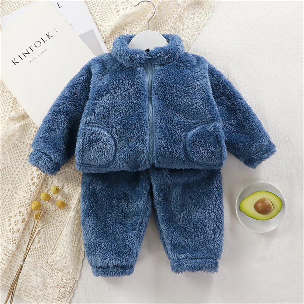 Children's Clothing Sets Autumn Winter Thick Warm Coats Tops + Pants 2Pcs Kids Winter Girl Clothing Sets 1-4 Years Baby Outfits
