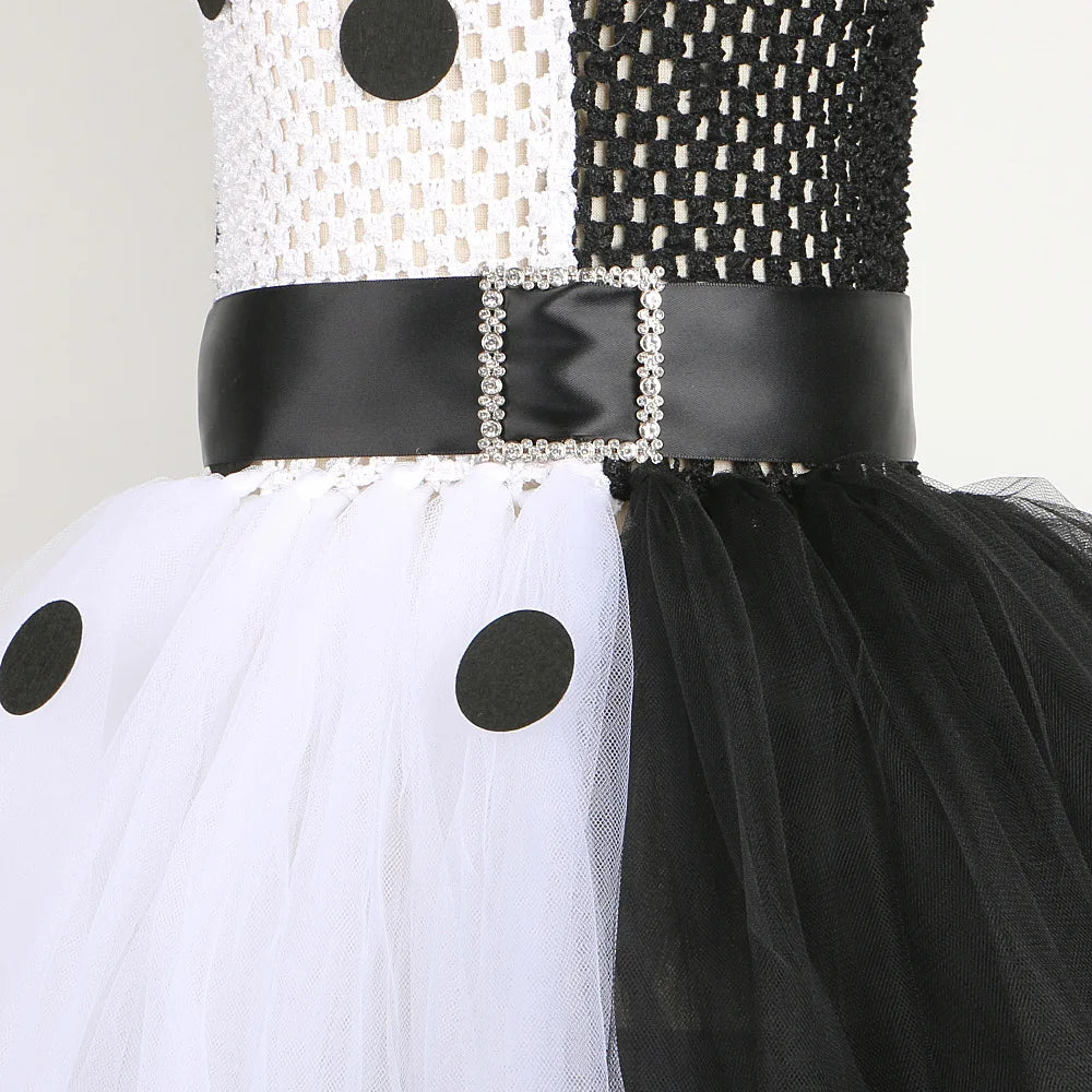 Halloween Costume Kids Black White Dalmatians Party Dress Clown Birthday Prom Dress Up Puffy Dress For Girls Clothes With Belt