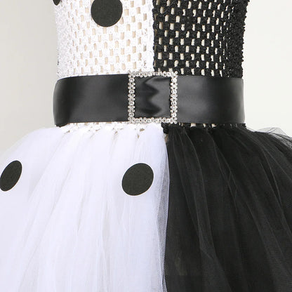 Halloween Costume Kids Black White Dalmatians Party Dress Clown Birthday Prom Dress Up Puffy Dress For Girls Clothes With Belt