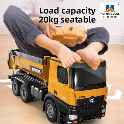Huina 573 New 10-Channel 1:14 Alloy Remote Control Full-Scale Heavy-Duty Engineering Dump Truck Remote Control Toy With Lights