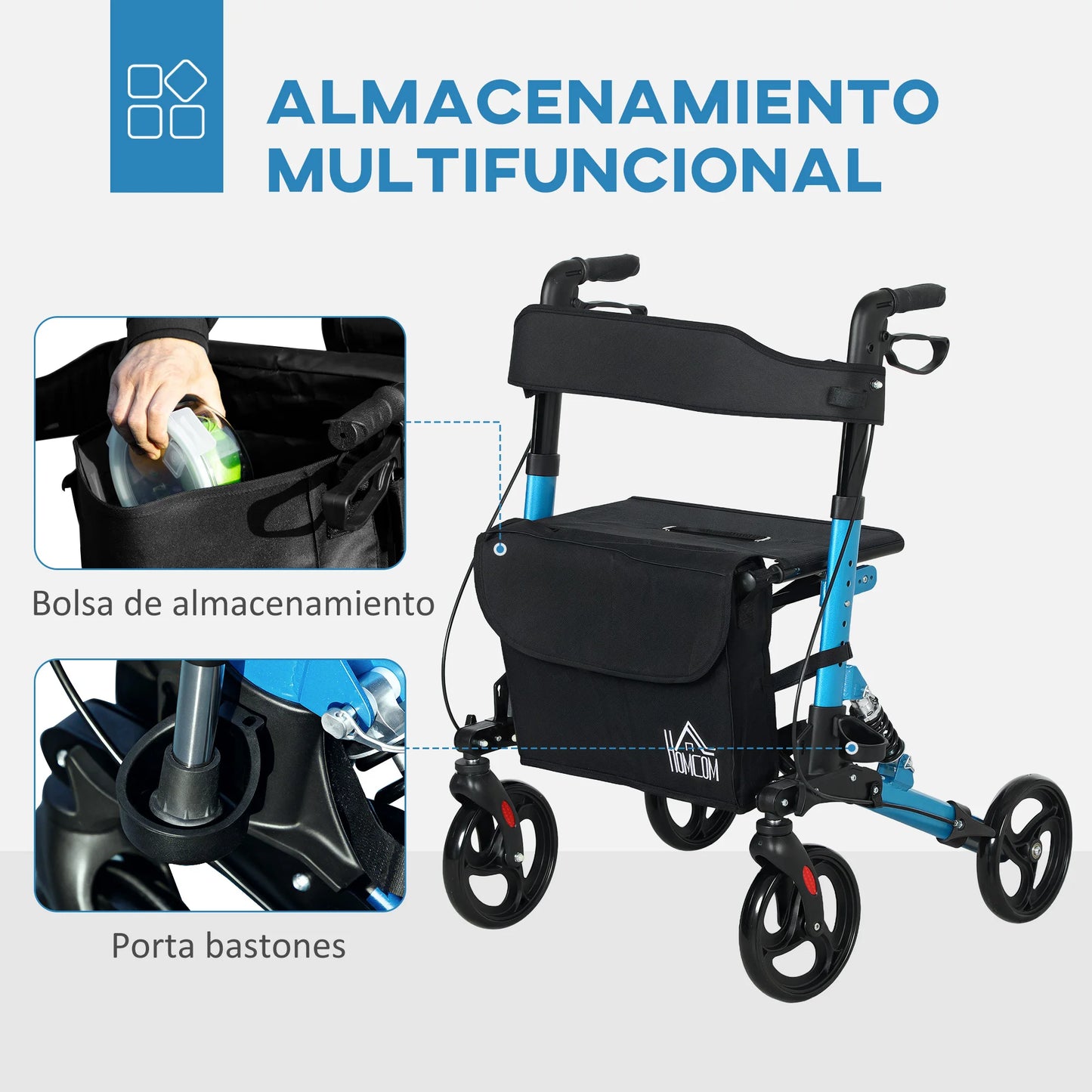 HOMCOM aluminum folding elderly walker with blue and black seat