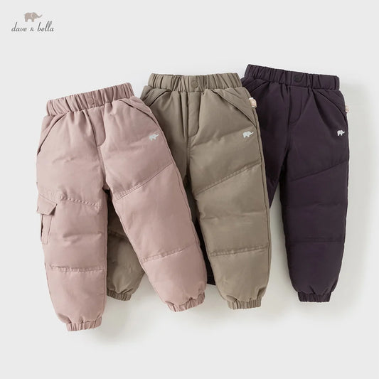 Dave Bella Children's Pants Winter Boys Girls Thicken Warmth White Duck Down Pants Baby Trendy Sports Leisure Trousers DB6434-B
