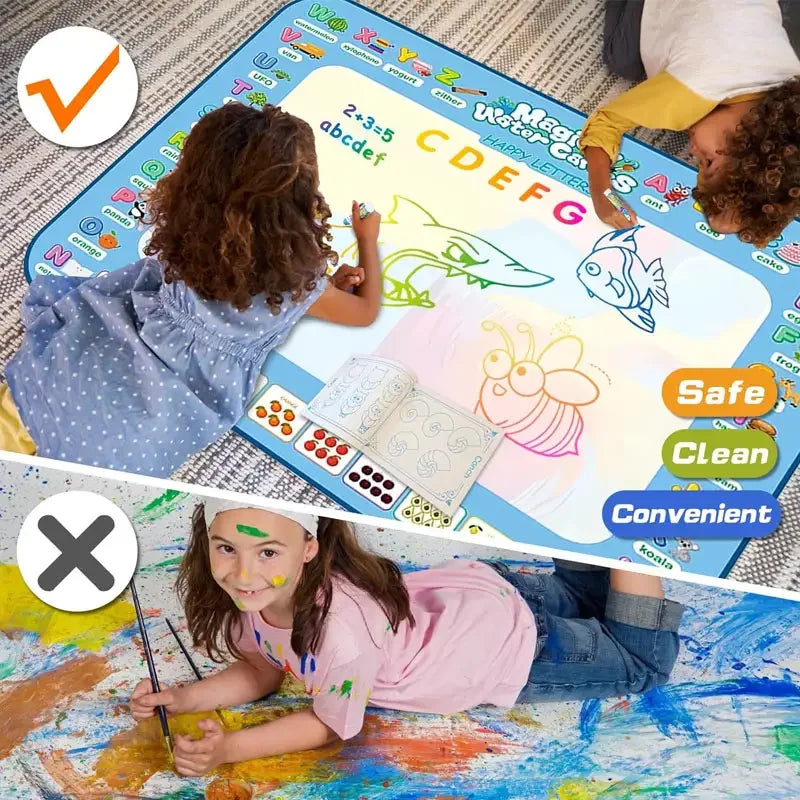 Magic Water Canvas with Pens Reusable Magic Water Drawing Mat for Children Montessori Educational Toys for Kids Christmas Gift
