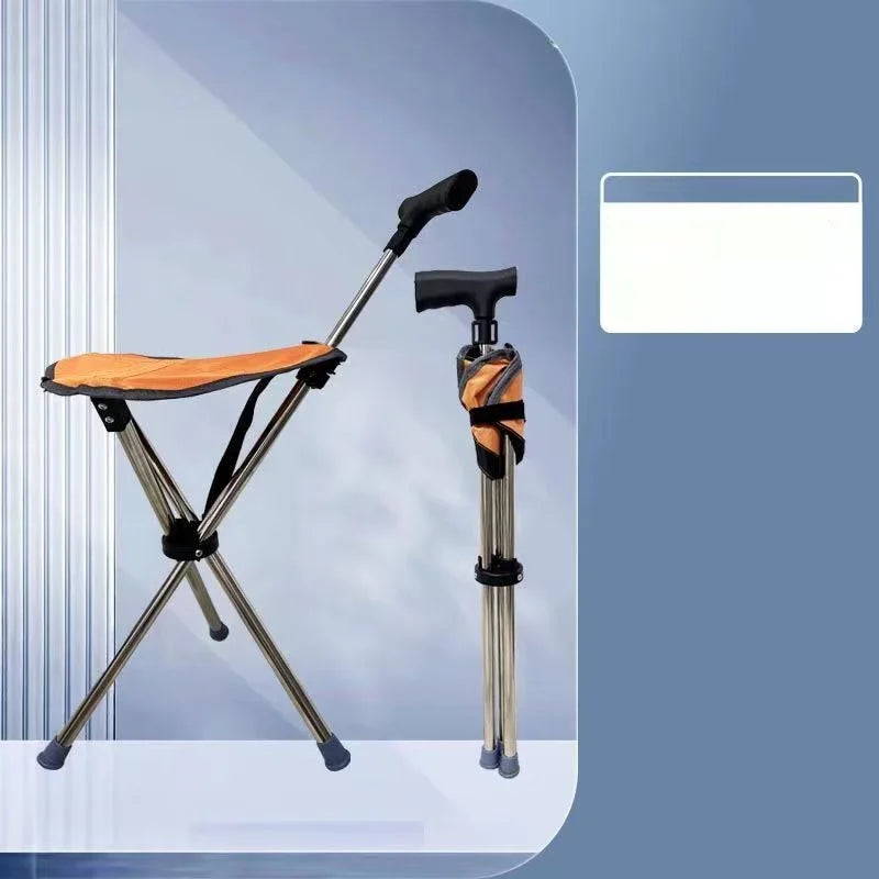 Multifunctional Triangular Stool, Climbing Stick, Foldable, Ultra-light, Stainless Steel, Retractable Cane, Trekking Supplies