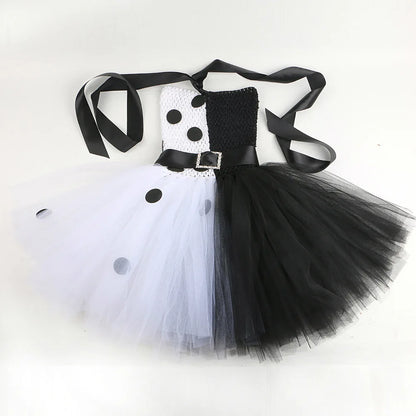 Halloween Costume Kids Black White Dalmatians Party Dress Clown Birthday Prom Dress Up Puffy Dress For Girls Clothes With Belt