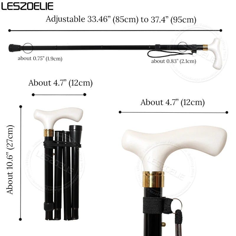 85cm to 95cm Two styles Adjustable Folding Walking Stick Men And Women White Resin Handle Black Aluminum Alloy Elegant Canes