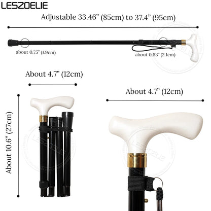 85cm to 95cm Two styles Adjustable Folding Walking Stick Men And Women White Resin Handle Black Aluminum Alloy Elegant Canes