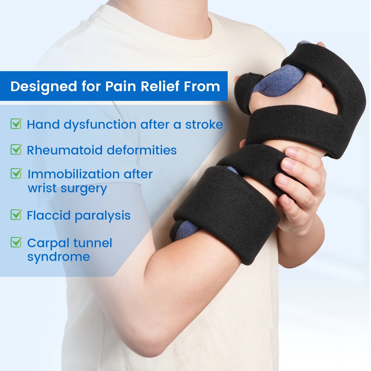 VELPEAU Hand Splint Orthosis for Stroke Finger, Arthritis and Carpal Tunnel Pain Wrist Brace Immobilizer with Finger Separator