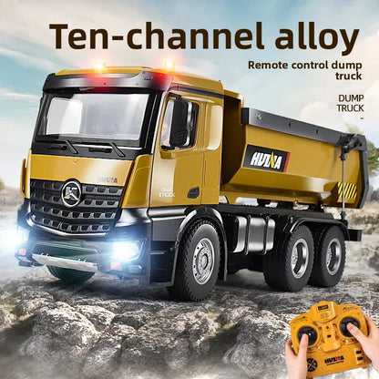 Huina 573 New 10-Channel 1:14 Alloy Remote Control Full-Scale Heavy-Duty Engineering Dump Truck Remote Control Toy With Lights