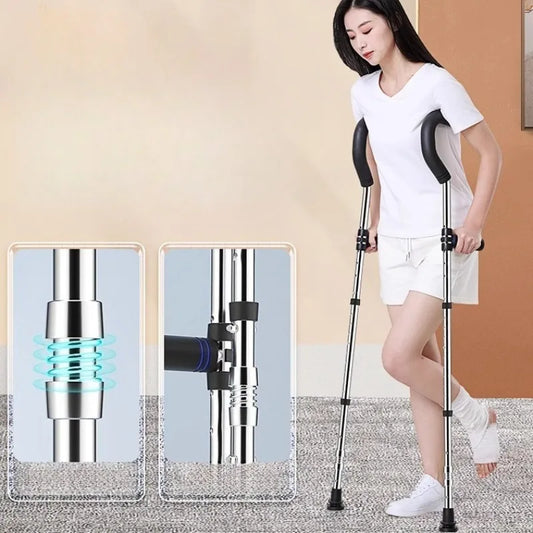 F Type Foldable Crutches for Adults with Ergonomic Handles | Spring Assist Technology Disabled Rehabilitation Axillary Crutch