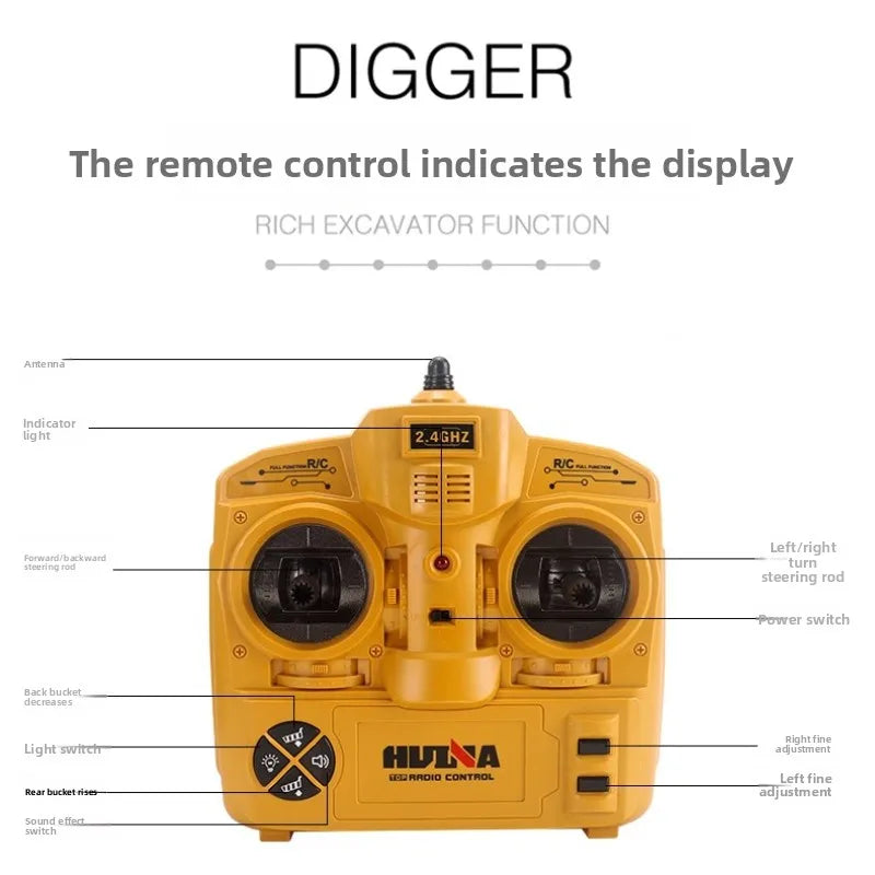 Huina 573 New 10-Channel 1:14 Alloy Remote Control Full-Scale Heavy-Duty Engineering Dump Truck Remote Control Toy With Lights