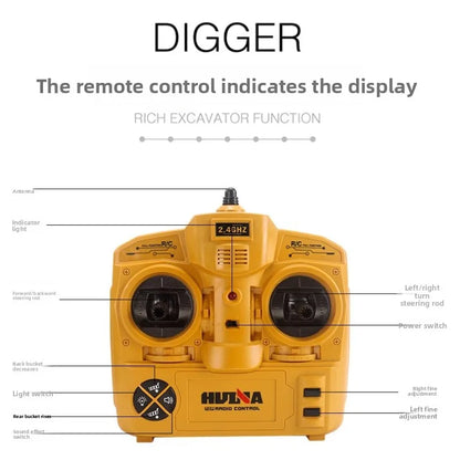 Huina 573 New 10-Channel 1:14 Alloy Remote Control Full-Scale Heavy-Duty Engineering Dump Truck Remote Control Toy With Lights