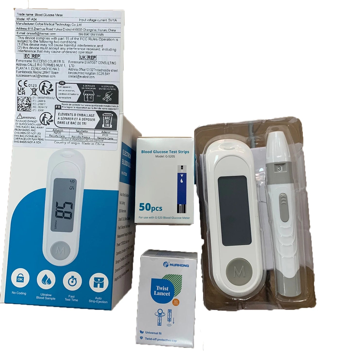 Blood Glucose Meter Diabetes Testing Kit Diabetes Lancet Machine Glucometer with 50pcs Test Strips+50 Lancets Blood Sugar Meter