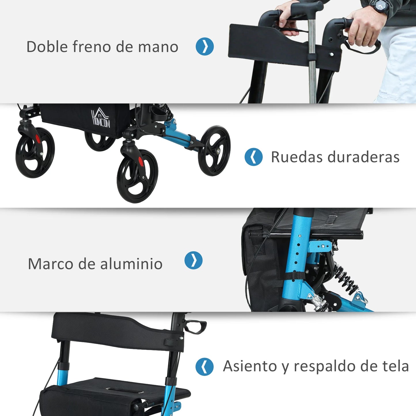 HOMCOM aluminum folding elderly walker with blue and black seat
