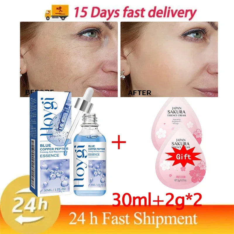 Hoygi Blue Copper Peptide Serum Anti Wrinkles Aging Rejuvenating Facial Lifting Moisturizing Brighten Skin Tone Skin Cosmetics