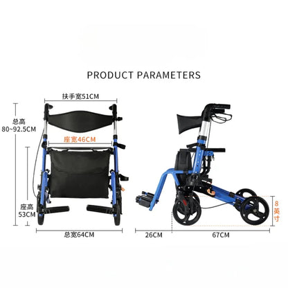 Elderly Rehabilitation Walking Assist Rollator Walker Aluminum Alloy Folding Pulley Mobility Aid Scooter Four-wheel Shopping Car