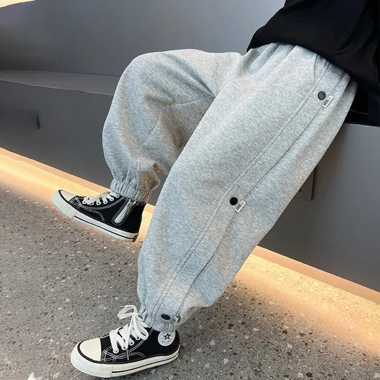 Fashion New Kids Solid Color Sweatpants Boys Casual Joggers Trousers 110-170 Autumn Kids High Quality Cotton Loose Soft Pants