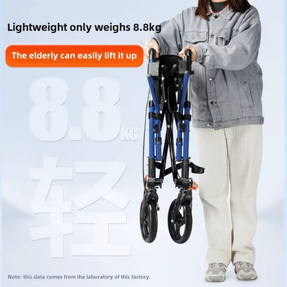 Elderly Rehabilitation Walking Assist Rollator Walker Aluminum Alloy Folding Pulley Mobility Aid Scooter Four-wheel Shopping Car