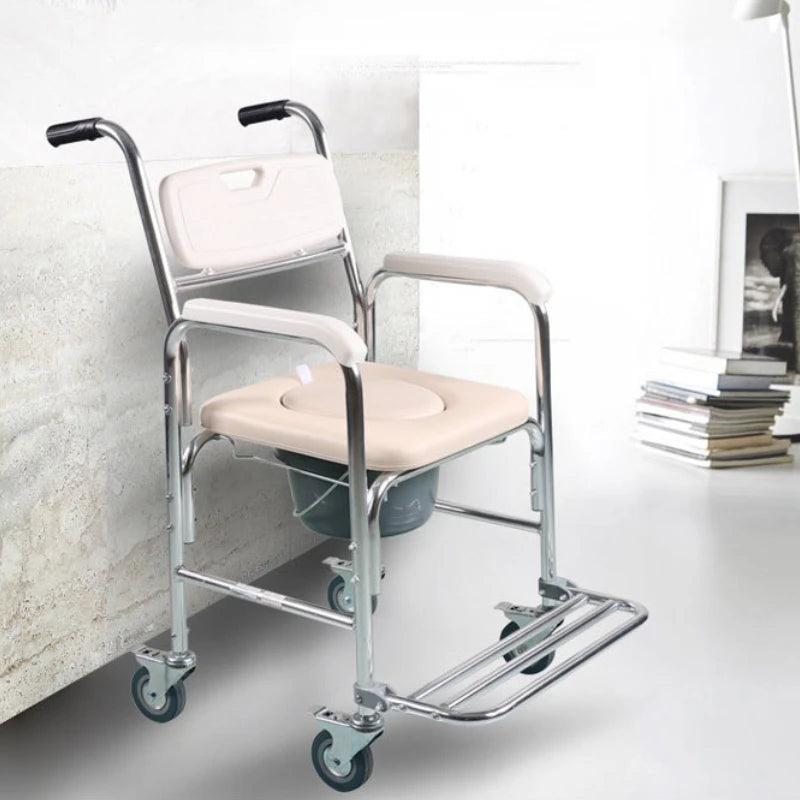 ‌Lightweight Aluminum Alloy Shower Commode 300lbs Capacity Toilet Stool Foldable Wheelchair Seat Waterproof Durable Design‌