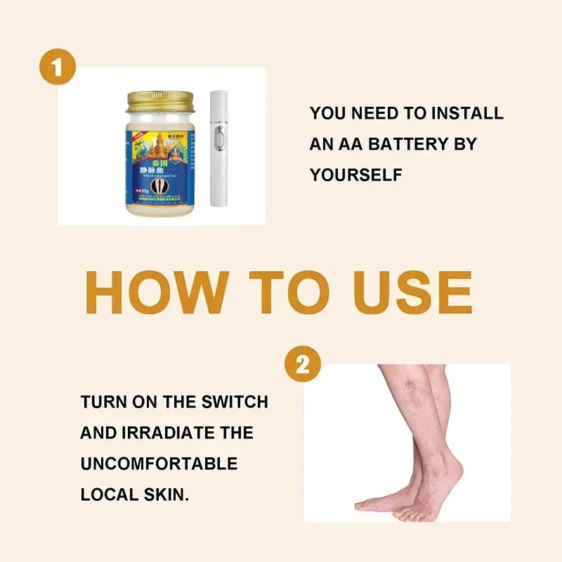 Blue light therapy for varicose veins in the legs, leg care tools