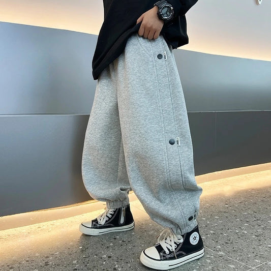 Fashion New Kids Solid Color Sweatpants Boys Casual Joggers Trousers 110-170 Autumn Kids High Quality Cotton Loose Soft Pants