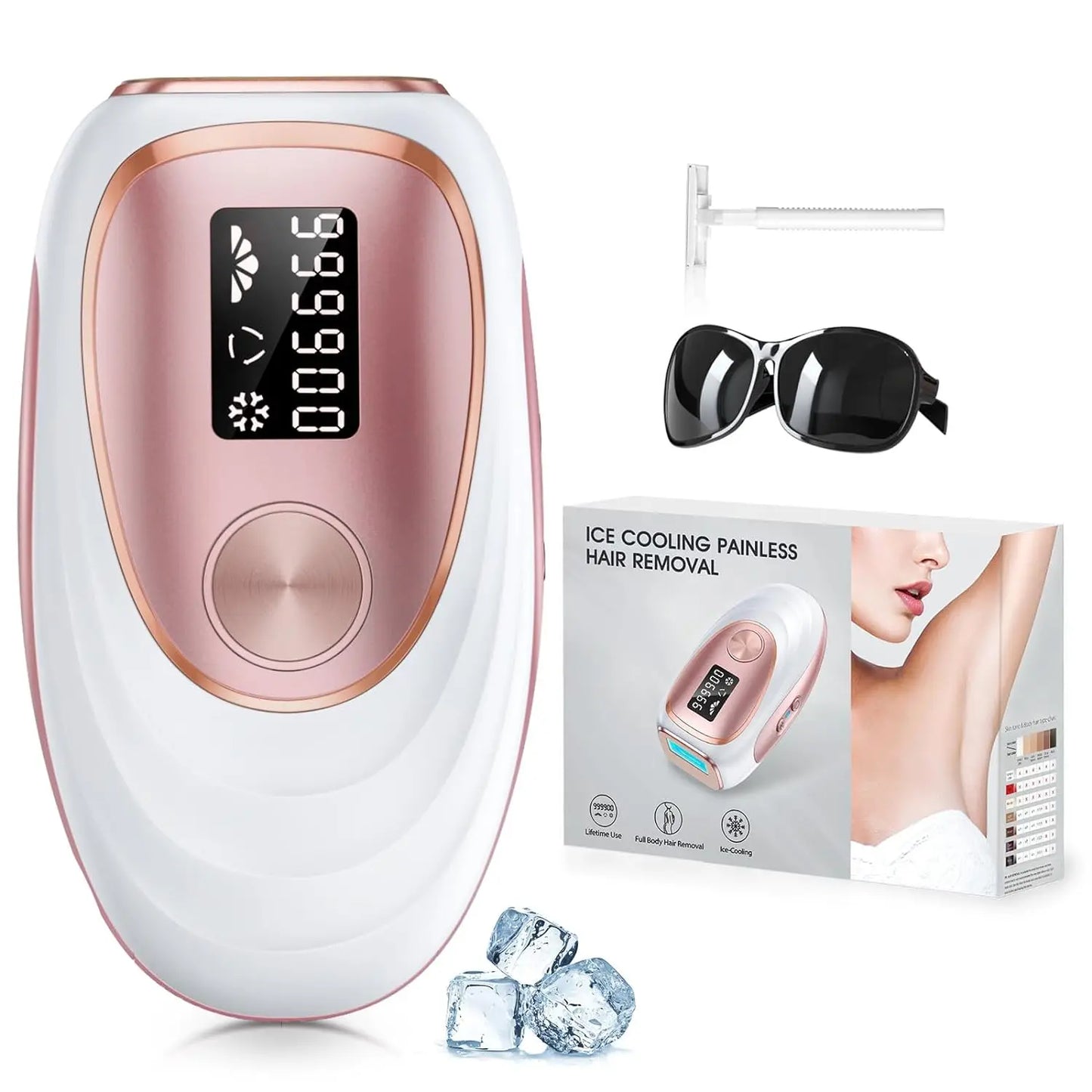 Laser Hair Removal IPL 999900 flashes with Ice-Cooling for Painless & Long-Lasting Result Safe At-Home 18.5J Hair Remover Device