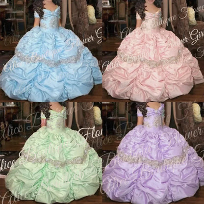 Retro Princess Beaded Flower Girl Dresses Lace Taffeta Little Girl Wedding Dresses Vintage Pageant Dresses Gowns