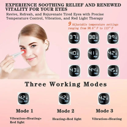 3 in 1 Eye Lift Beauty Device Vibrating Red Light 98°F to 113°F LCD Display Eye Massager Wand for Dry Eye Dark Circle Puffiness