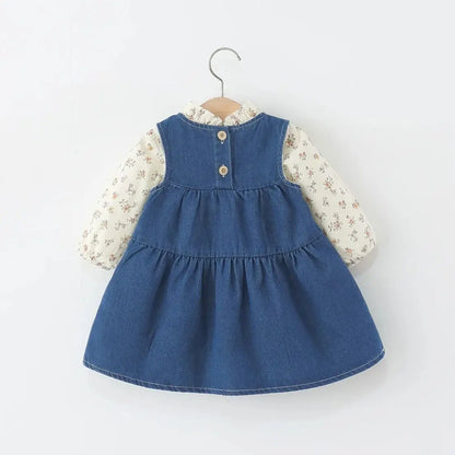 Autumn Baby Clothes Outfits Toddler Girls Clothes Casual Flower T-Shirt+ Denim Dress Suits for Girls Clothing 1st Birthday Sets