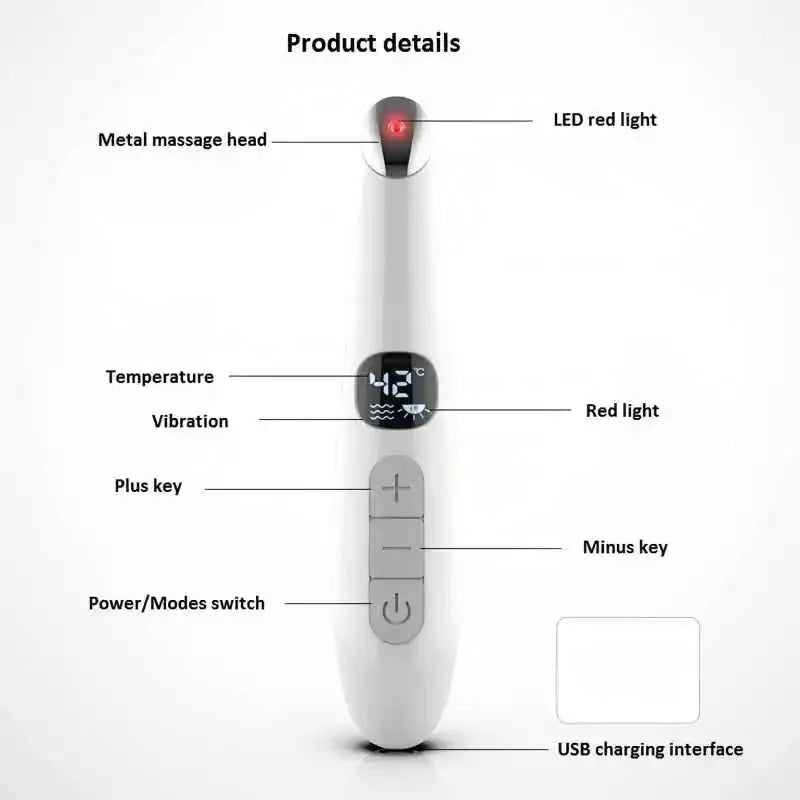 3 in 1 Eye Lift Beauty Device Vibrating Red Light 98°F to 113°F LCD Display Eye Massager Wand for Dry Eye Dark Circle Puffiness