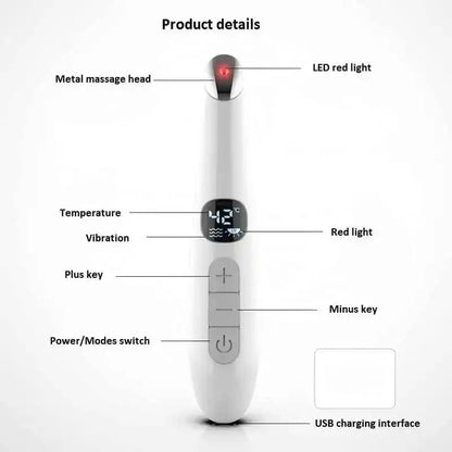 3 in 1 Eye Lift Beauty Device Vibrating Red Light 98°F to 113°F LCD Display Eye Massager Wand for Dry Eye Dark Circle Puffiness