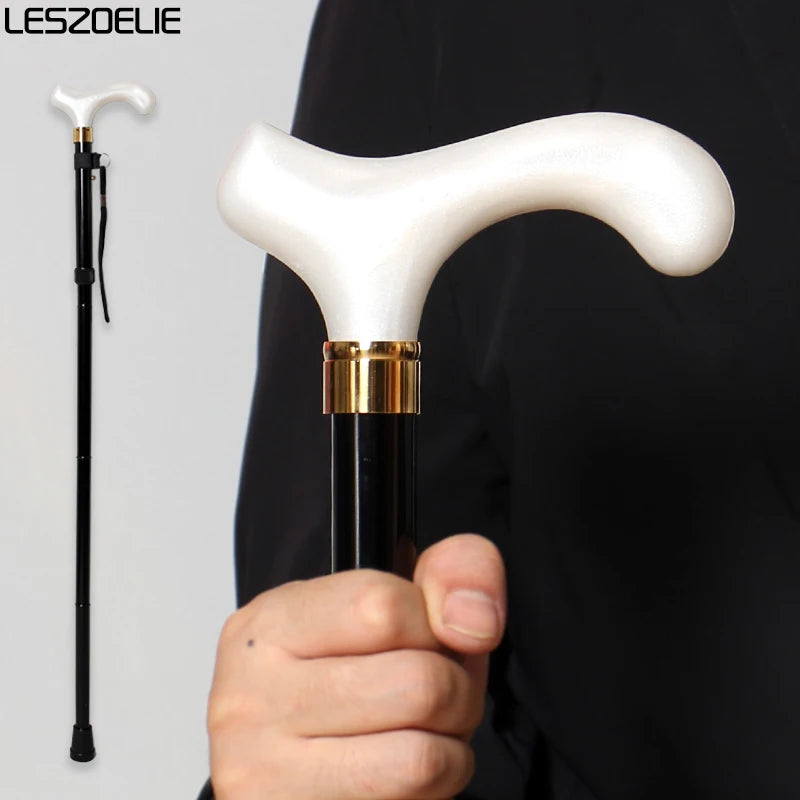 85cm to 95cm Two styles Adjustable Folding Walking Stick Men And Women White Resin Handle Black Aluminum Alloy Elegant Canes