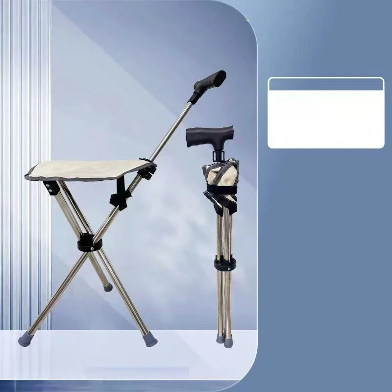 Multifunctional Triangular Stool, Climbing Stick, Foldable, Ultra-light, Stainless Steel, Retractable Cane, Trekking Supplies