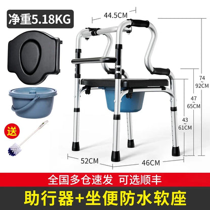 Quad Cane with Seat and Adjustable Height, Walking Aid for Elderly and Disabled Folding Walking Stick with Seat