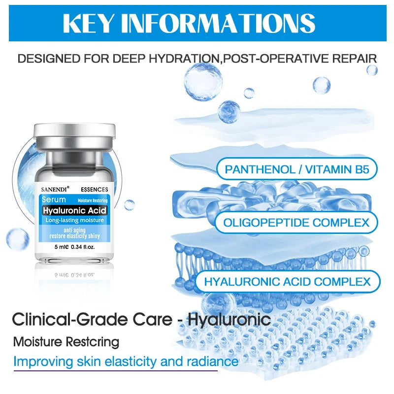 10Vials Hyaluron Acid Ampoule Serum for Facial Dr.Pen Micronneed Retinol EGF Peptide VC Snail Mucin Moisturizing Skin Care