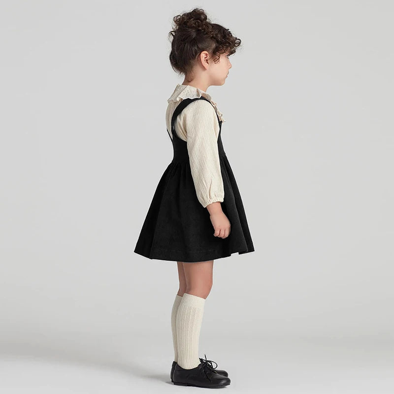 Autumn Winter Girls Retro Corduroy Dress New Baby Kids Sleeveless Adjustable Straps Buttons Loose Sweet Princess Dresses