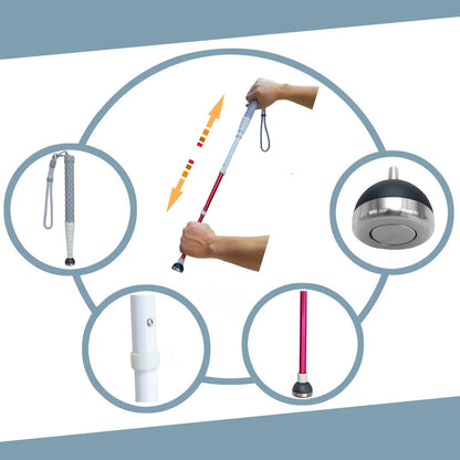 130cm Titanium Alloy Telescopic Blind Cane – White Cane for Visually Impaired, Rotating Tip with Extra Replacement & Hard Case